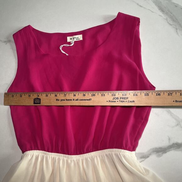NWT In Style Pink Ivory Blue Color Block Dress Sleeveless Pullover Size Small - Picture 5 of 11